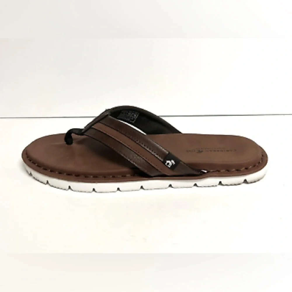 NEW!! Men’s Caribbean Joe San Juan Flip Flop Brown/White Size 13M